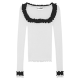 OpéraSPORT - Rosie Seamless Top, White with Black ruffles  OpéraSPORT - Rosie Seamless Top, White with Black ruffles