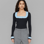 OpéraSPORT, ROSIE SEAMLESS TOP, Black with blue ruffels