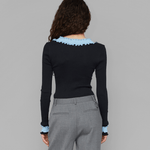 OpéraSPORT, ROSIE SEAMLESS TOP, Black with blue ruffels