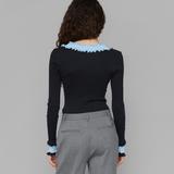 OpéraSPORT, ROSIE SEAMLESS TOP, Black with blue ruffels