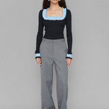 OpéraSPORT, ROSIE SEAMLESS TOP, Black with blue ruffels