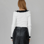 OpéraSPORT - Rosie Seamless Top, White with Black ruffles 
