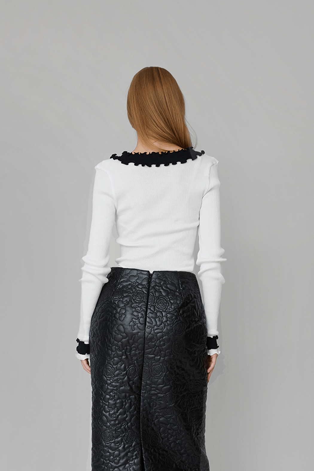 OpéraSPORT - Rosie Seamless Top, White with Black ruffles 