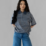 LUNA UNISEX POLO T-SHIRT - NAVY STRIPE