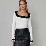 OpéraSPORT - Rosie Seamless Top, White with Black ruffles 