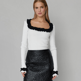 OpéraSPORT - Rosie Seamless Top, White with Black ruffles 